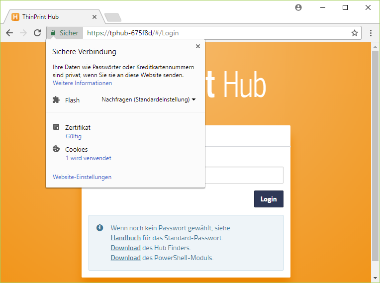 Workstation: Webinterface des Hubs per https öffnen am Beispiel des Chrome-Browsers