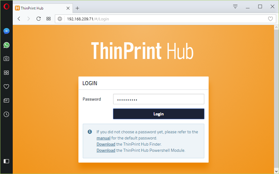  log in to the ThinPrint Hub’s web console