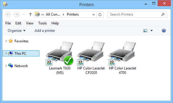 Printers installed on a local print server