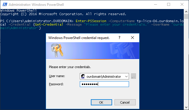 starting a PowerShell remote session on the license server