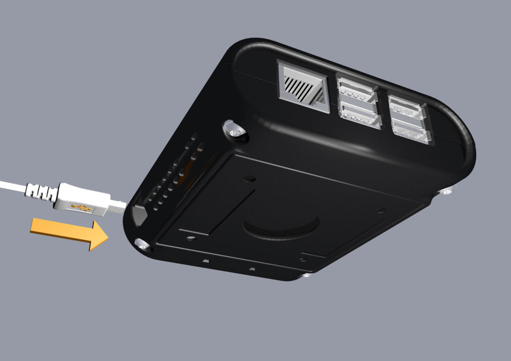 Mikro-USB-Stecker mit dem Symbol nach unten in das Gerät stecken