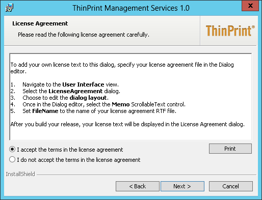 reading and accepting the license agreement