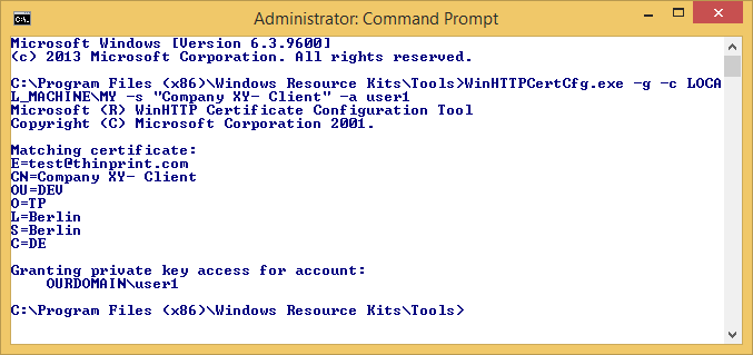 Windows HTTP Services Certificate Configuration Tool: einem bestimmten Nutzer das Recht auf das installierte Zertifikat zuweisen