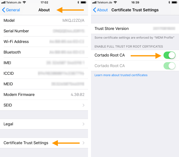 Activate certificate trust settings