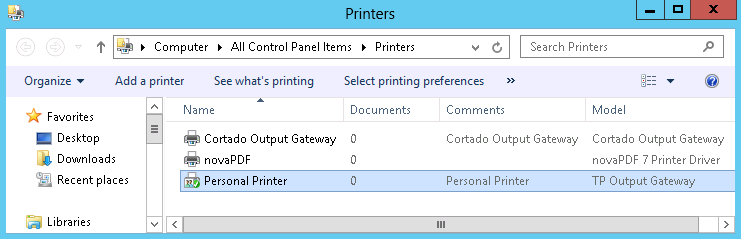 Personal Printer (here on the Mobile Print server)