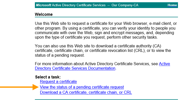 Webinterface auf dem Zertifikatserver: ausgestellte Zertifikate anzeigen