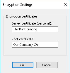 Encryption Settings: Namen von Server- und des Stammzertifikat angeben