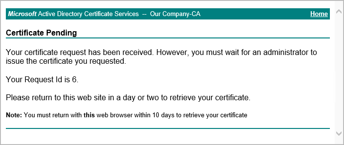 Webinterface auf dem Zertifikatserver: Bestätigung der Zertifikatsanforderung