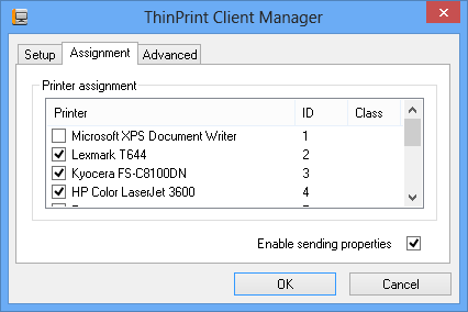 Three printers activated in the ThinPrint Client Manager 