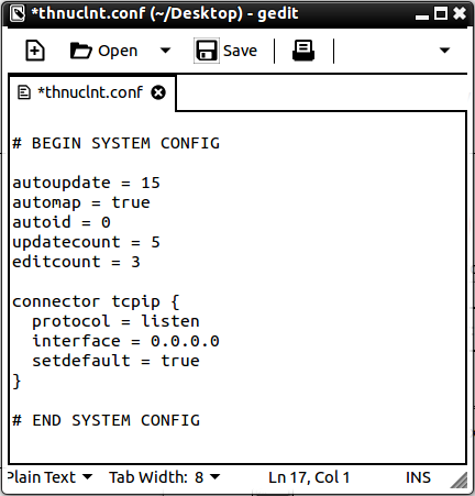 Contents of config file thnuclnt.conf for TCP/IP (example)
