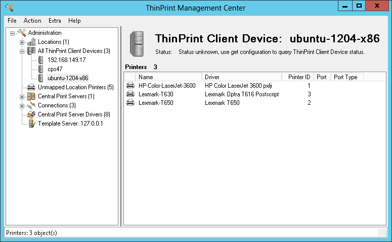 Using the Management Center to retrieve ThinPrint Client’s printer list