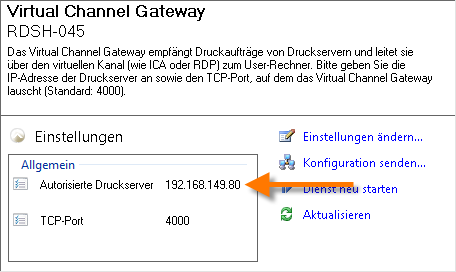 Virtual Channel Gateway konfiguriert