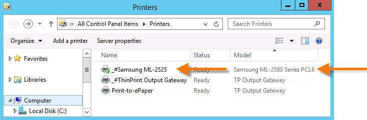 Preparing a template for LPD printing with thin clients (example)