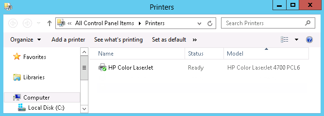 Printer installed locally on client2