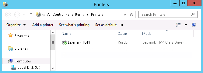 Printer installed on local print server ps06