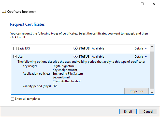 member server: installing the user certificate on the local machine
