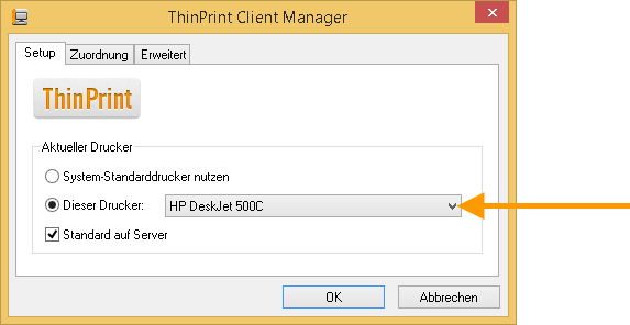 Wechsel des aktuellen Druckers zu HP DeskJet 500C (Beispiel)