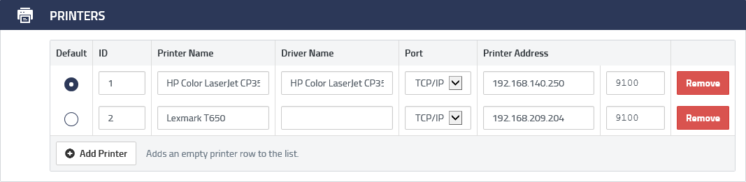  new printer with the automatically assigned ID 2 in the web console