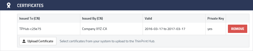 unlocked web server certificate for the ThinPrint Hub