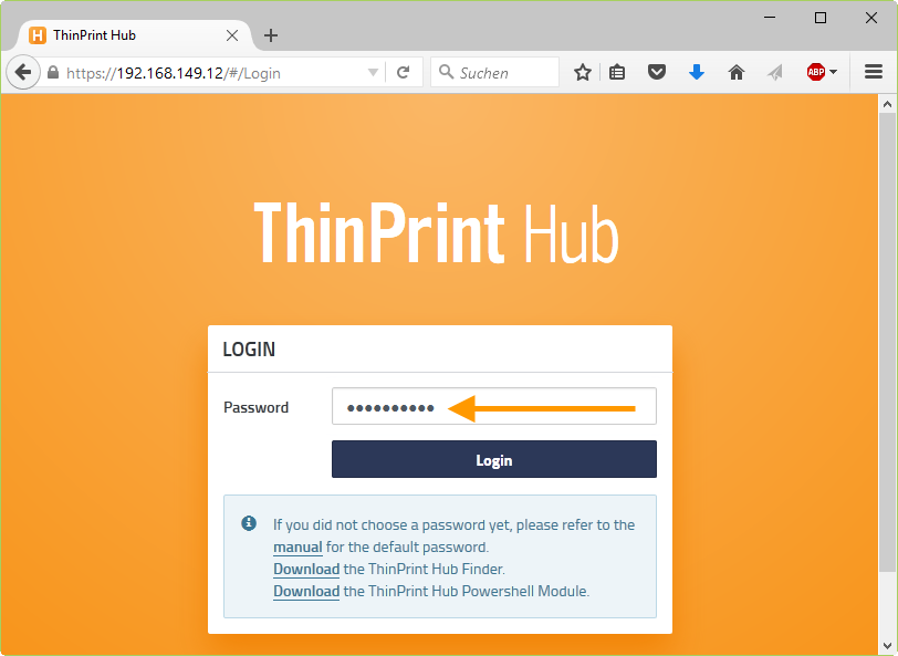  logging in to the ThinPrint Hub’s web console
