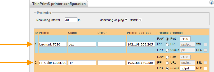 Example for SEH TPG-65: determining printer IDs