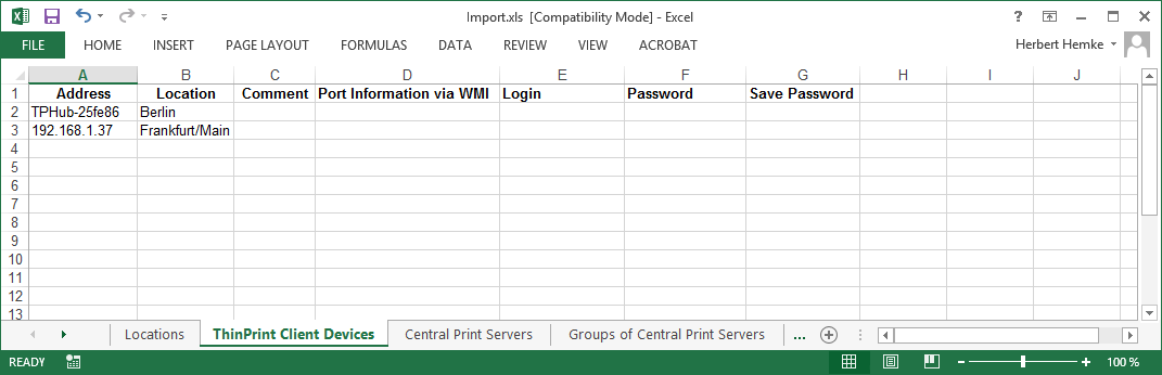 Structure of the Excel file with additional information