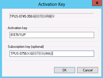 Subscription-Schlüssel zusammen mit Aktivierungsschlüssel eingeben