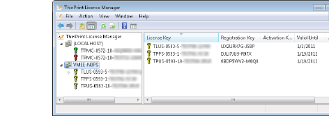 License keys of the Management Center and of central print servers