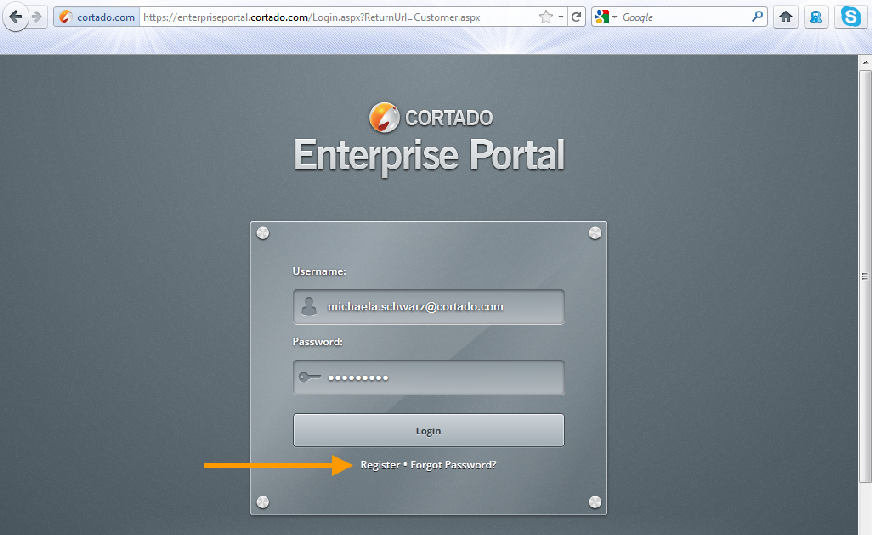 Cortado Enterprise Portal – Login