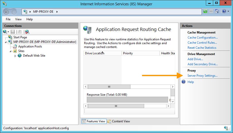 Application Request Routing Cache: Server Proxy Settings wählen