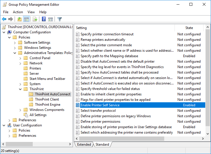 enabling Printer Self Service as a group policy