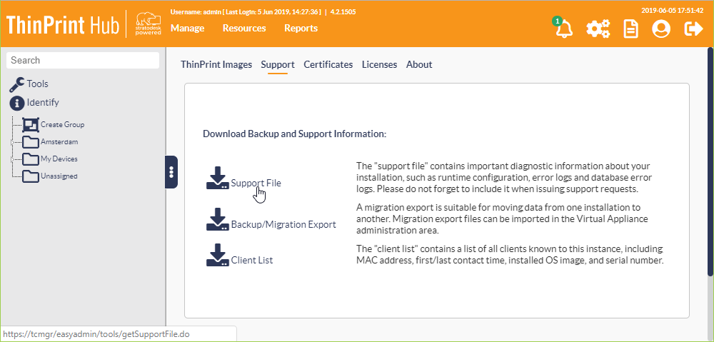 NoTouch Center: downloading support file