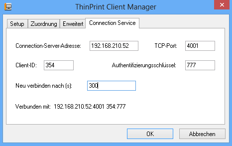 ThinPrint Client Manager gestartet; Register Connection Service 