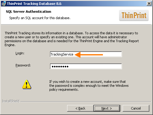 Create administrator account for the Database