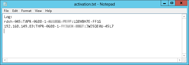activation file after licensing two servers (example)